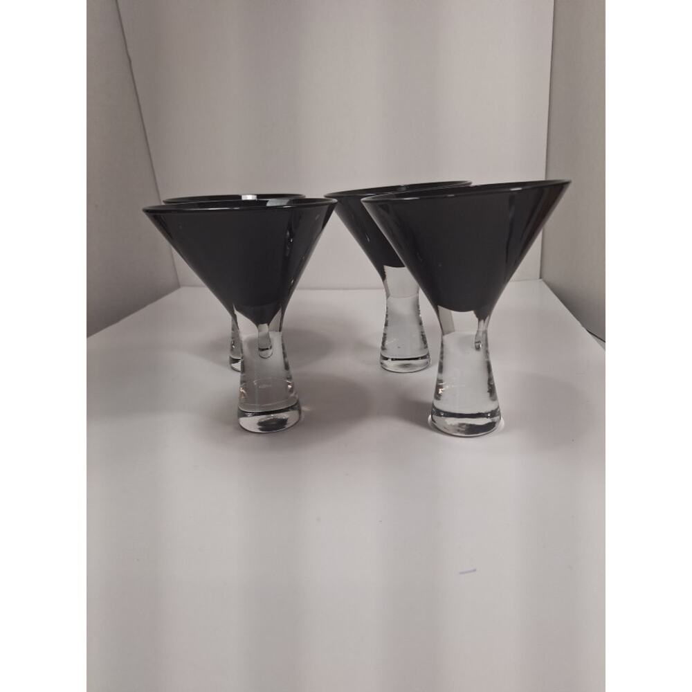 Set of 4 Midnight Amethyst,  Black and Clear Martini Glasses.